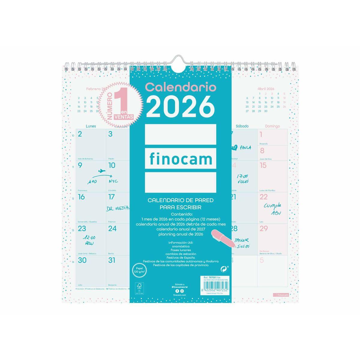 Calendario de pared Finocam Multicolor Papel 30 x 30 cm
