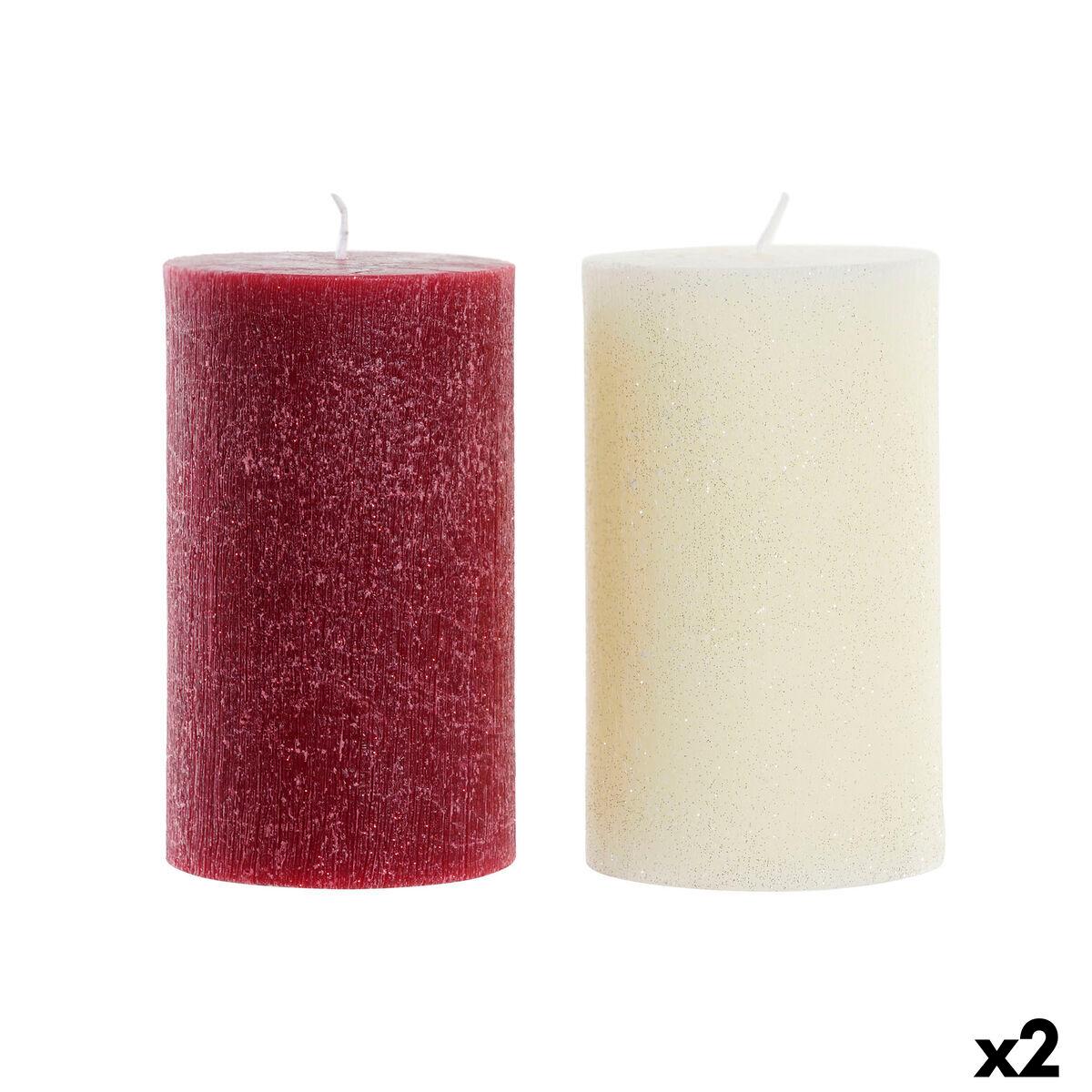 Vela DKD Home Decor Blanco Rojo Navidad 9 x 9 x 15 cm (2 Unidades)