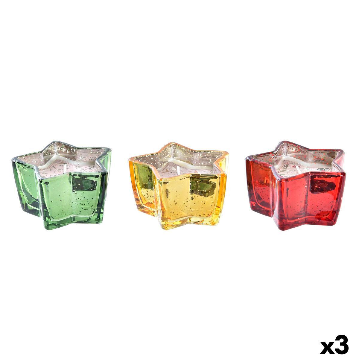 Vela DKD Home Decor Amarillo Rojo Verde Estrella Navidad 10 x 10 x 5,5 cm (3 Unidades)