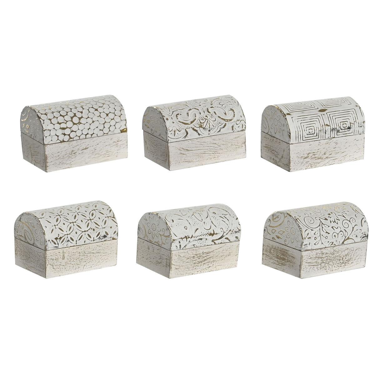 Caja-Joyero DKD Home Decor Blanco Dorado Aluminio Madera de mango 7,5 x 5,3 x 5,3 cm (6 Unidades)