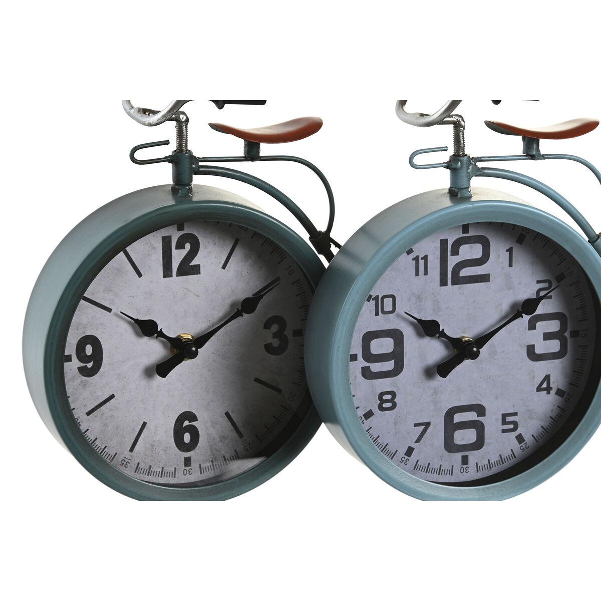 Reloj de Mesa DKD Home Decor Azul Verde Bicicleta Vintage (2 Unidades)