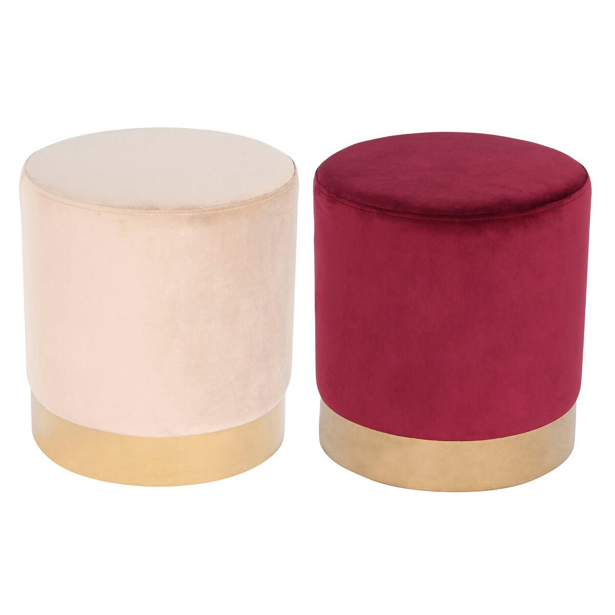 Reposapiés DKD Home Decor Beige Burdeos Terciopelo 40 x 40 x 42 cm (2 Unidades)