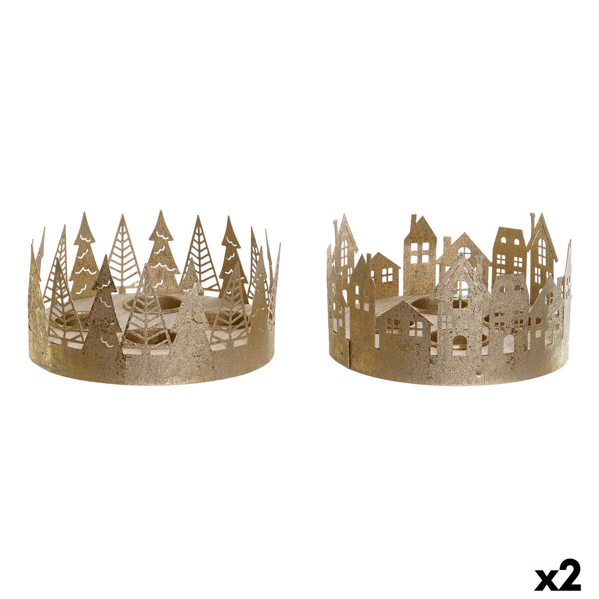 Portavelas Navideño DKD Home Decor Dorado Natural 16,5 x 16,5 x 8,5 cm (2 Unidades)