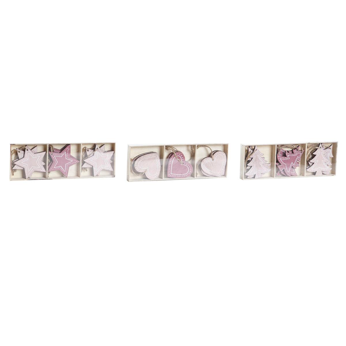 Decoración Colgante DKD Home Decor Rosa Rosa claro Madera 6,5 x 1 x 6,5 cm (9 Piezas) (3 Unidades)