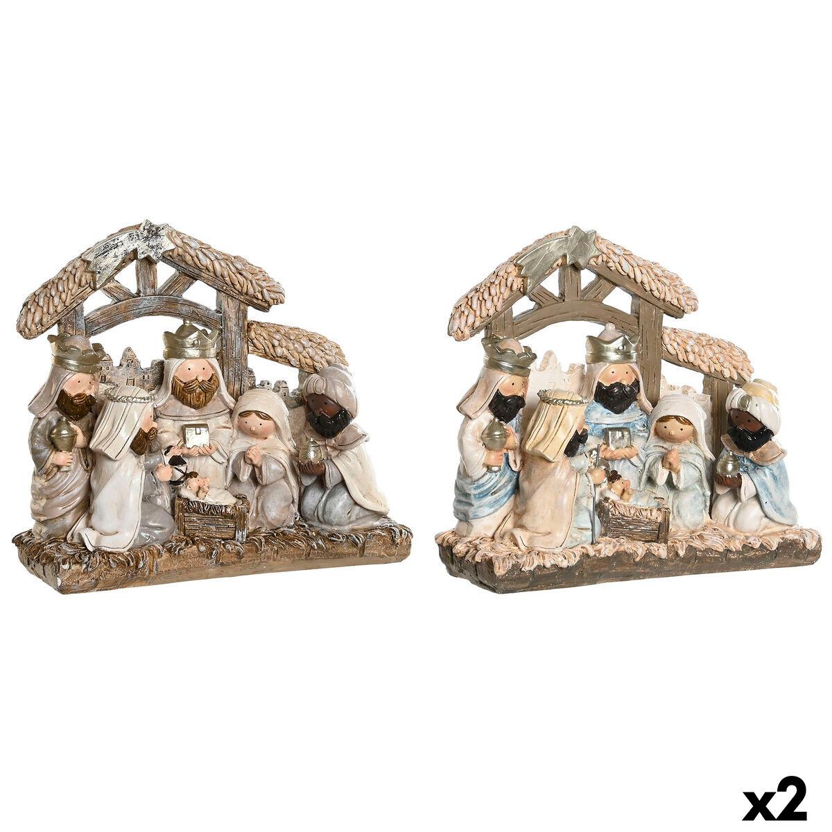 Belén de Navidad DKD Home Decor Azul Blanco Marrón Resina 20 x 7 x 17,5 cm (2 Unidades)