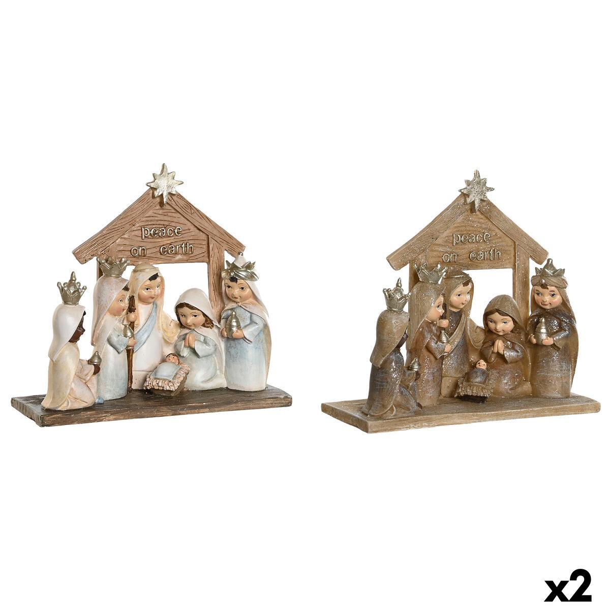 Belén de Navidad DKD Home Decor Azul Marrón Dorado Resina 17 x 7 x 15,5 cm 7 x 7 x 15,5 cm (2 Unidades)