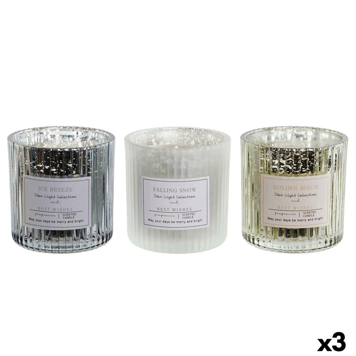 Vela DKD Home Decor Blanco Dorado Plateado 8,8 x 8,8 x 9 cm (3 Unidades)
