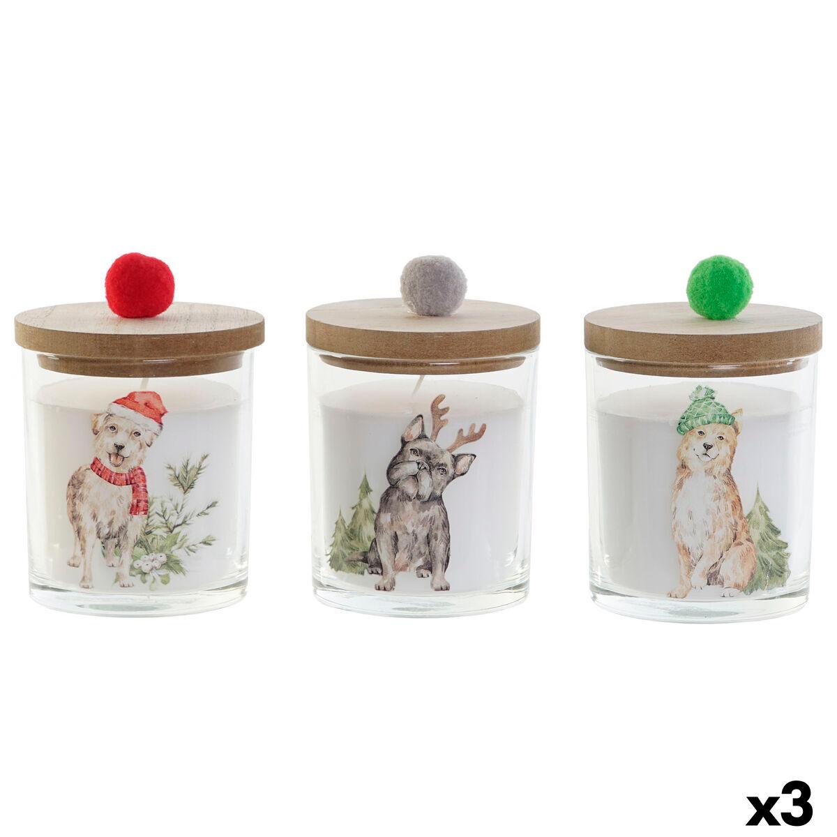 Vela DKD Home Decor Multicolor Pompones Navidad 8 x 8 x 9 cm 8 x 8 x 11 cm (3 Unidades) (2 Unidades)