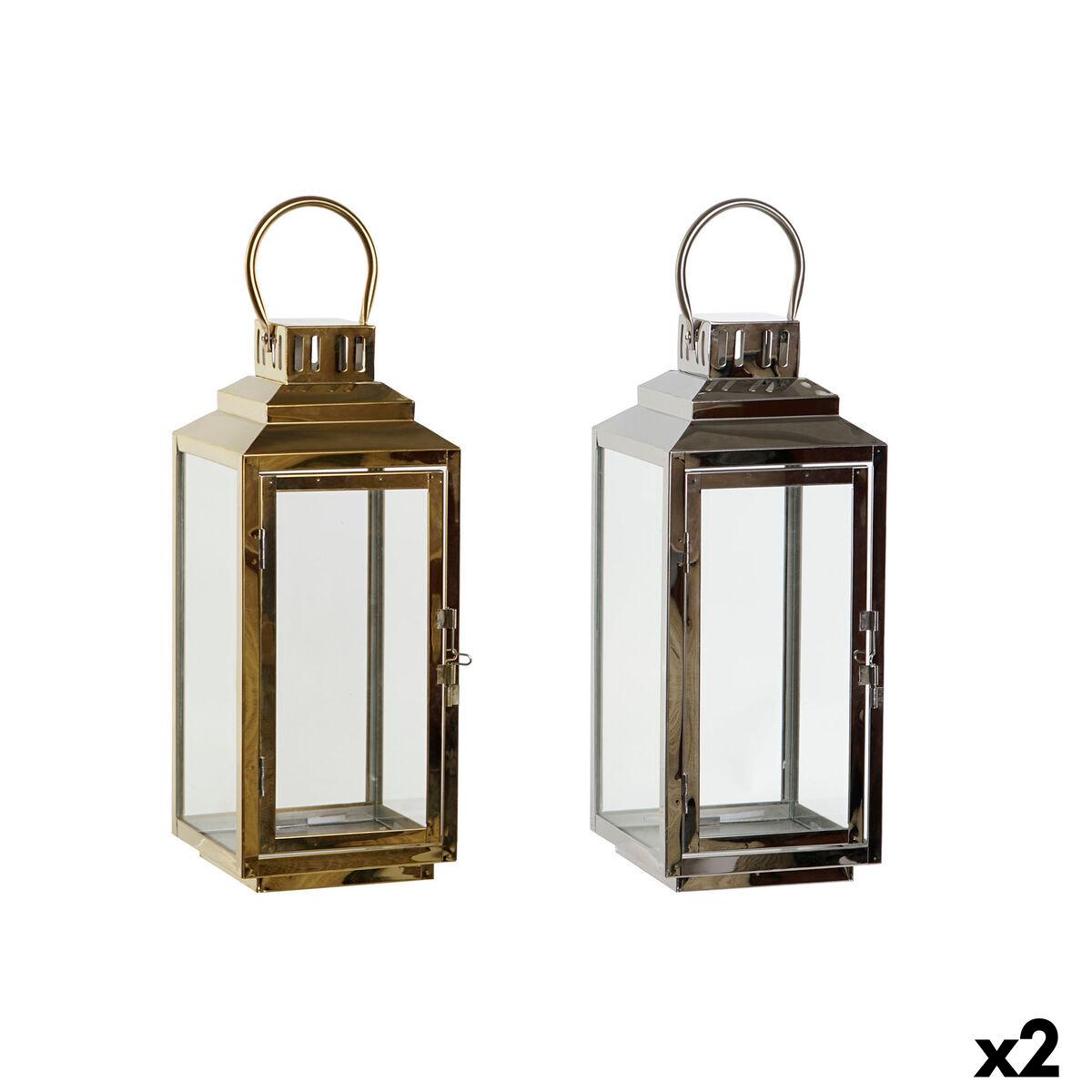 Farol DKD Home Decor Dorado Plateado Aluminio Cristal 14 x 14 x 35 cm (2 Unidades)