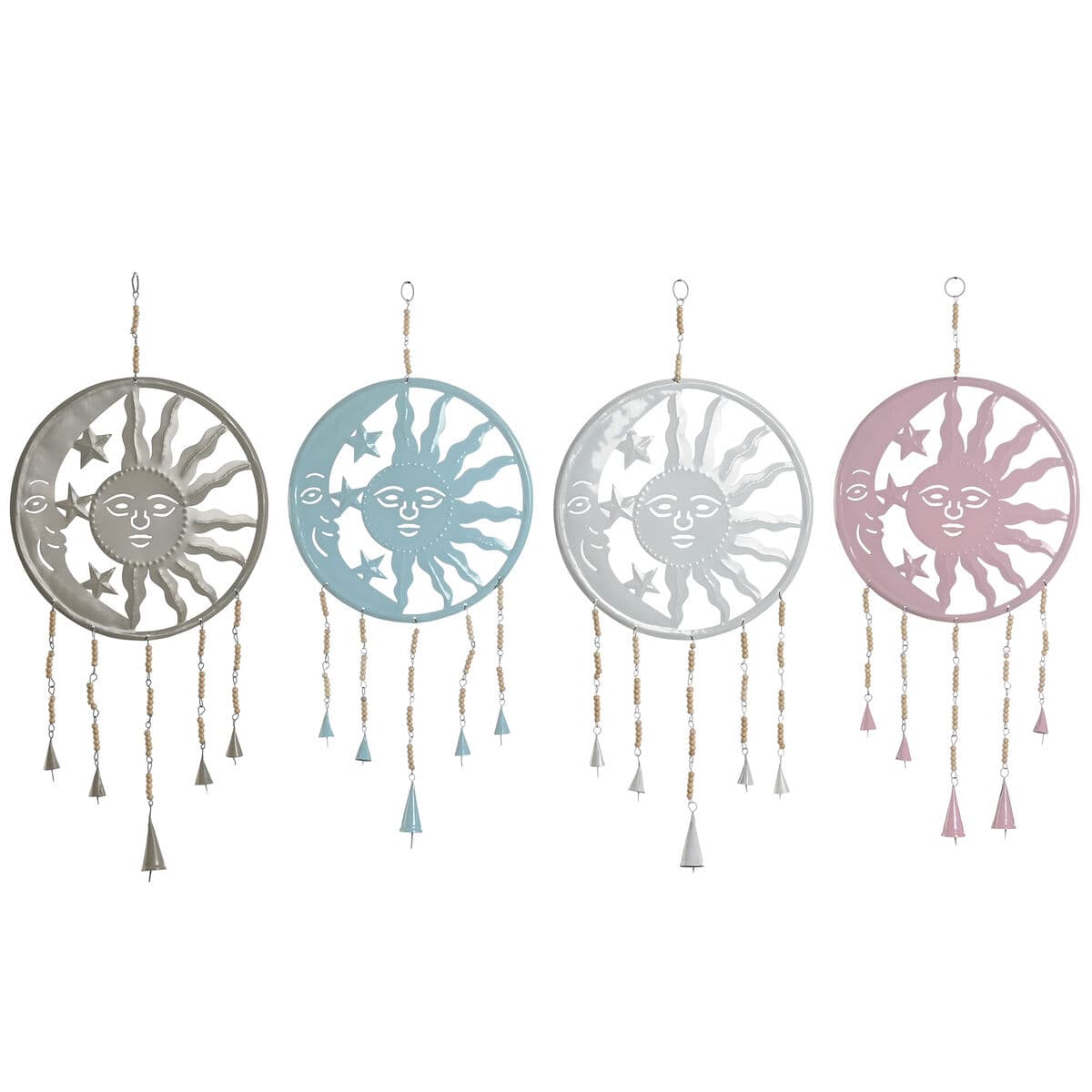 Decoración Colgante Home ESPRIT Azul Blanco Gris Rosa Hierro Luna Sol 33 x 1 x 77 cm (4 Unidades)
