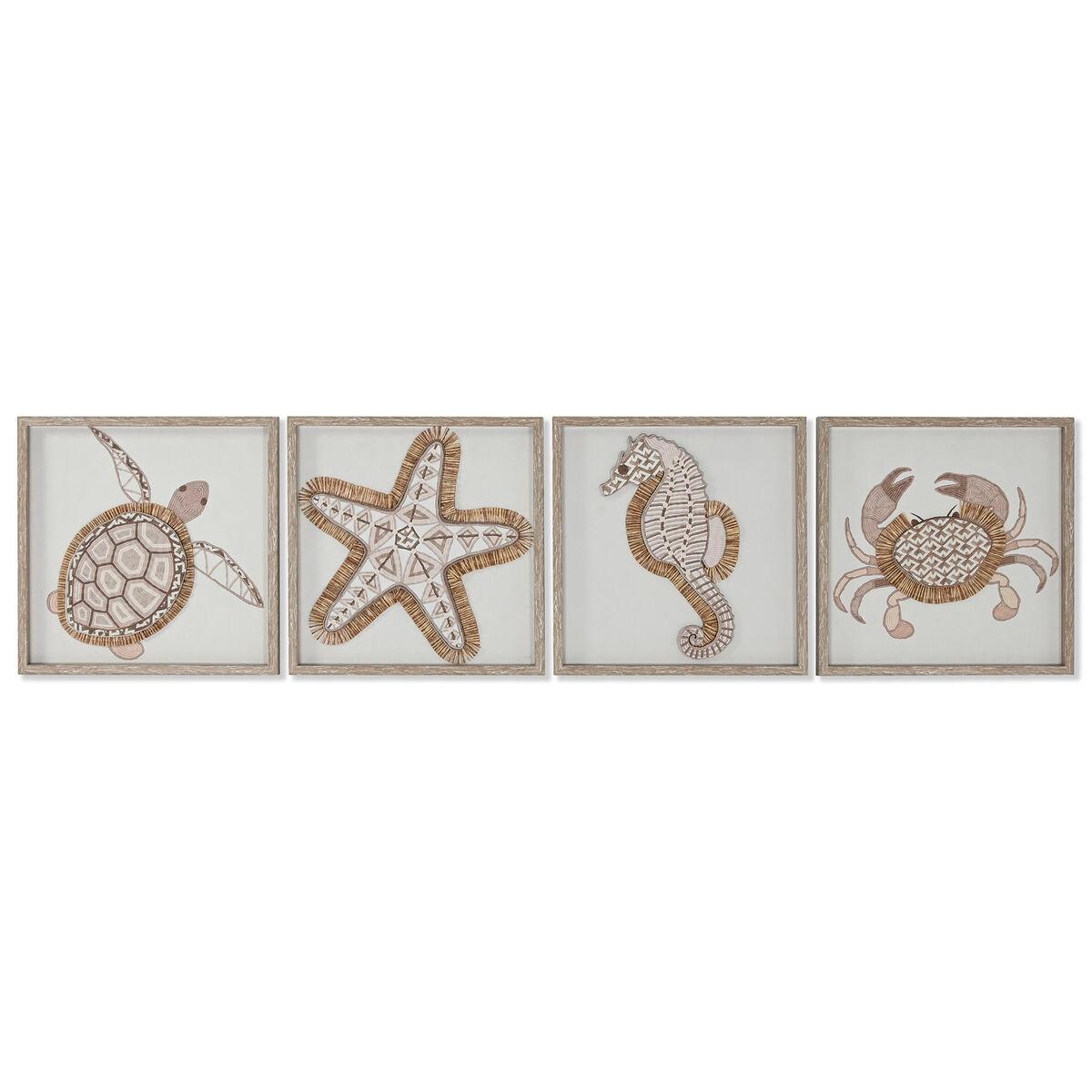 Lienzo Home ESPRIT Blanco Natural Mediterráneo Marino 40 x 3 x 40 cm (4 Unidades)