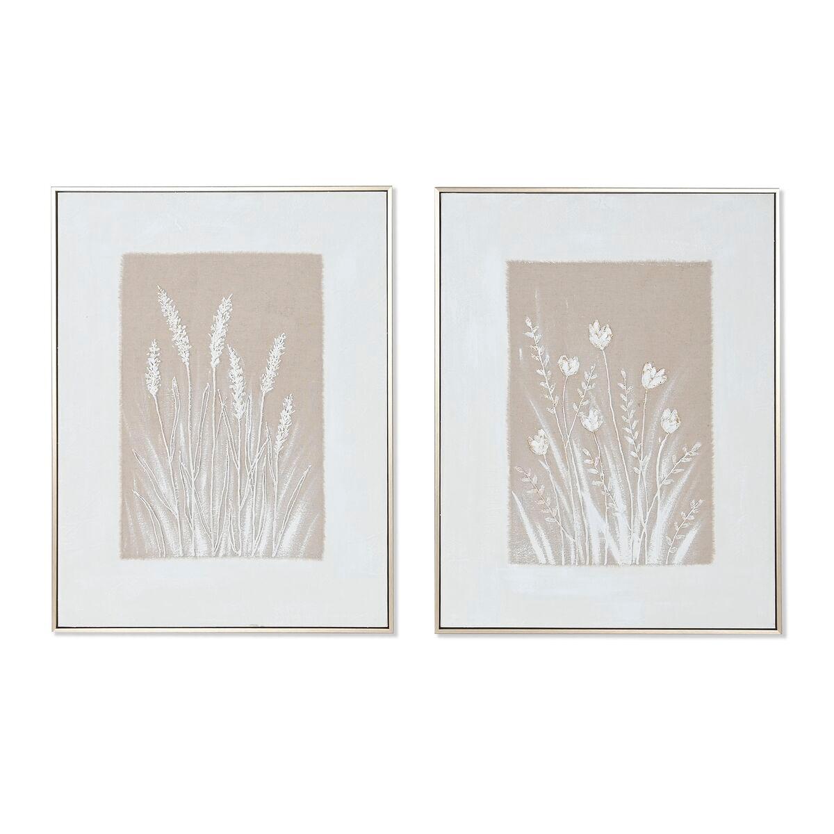 Lienzo Home ESPRIT Blanco Beige Flores Escandinavo 62 x 4,5 x 82 cm (2 Unidades)