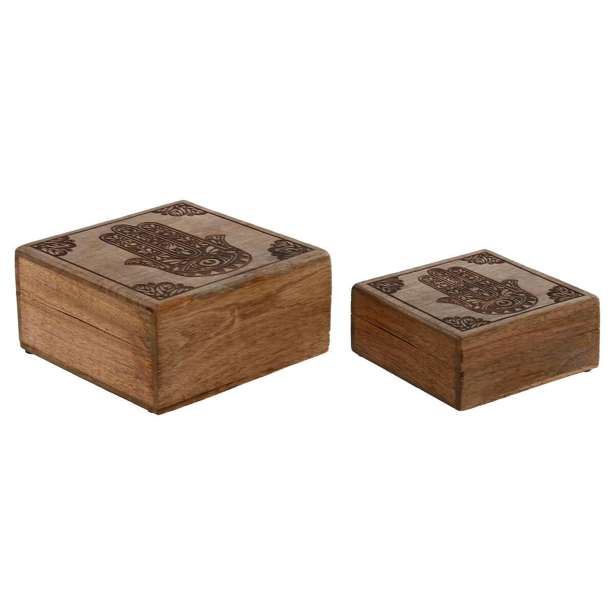 Caja-Joyero Home ESPRIT Natural Madera de mango 18 x 18 x 9 cm (2 Piezas)