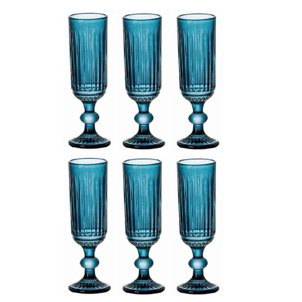 Set de Copas Home ESPRIT Azul Cristal 160 ml (6 Unidades)