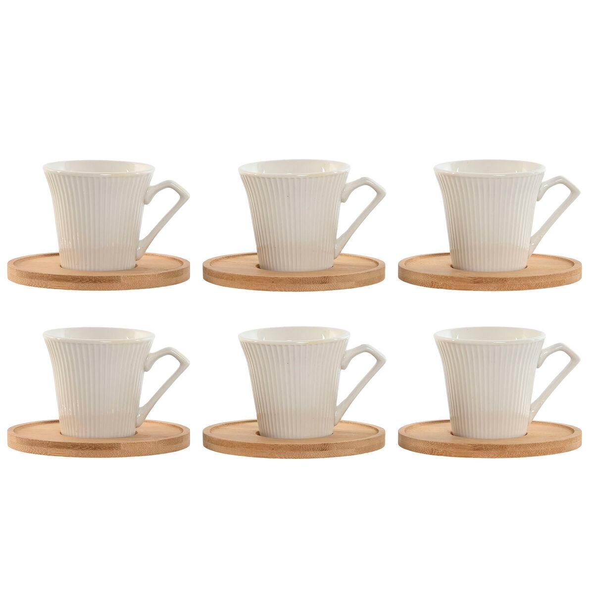 Juego de 6 Tazas con Plato Home ESPRIT Blanco Bambú Porcelana 90 ml