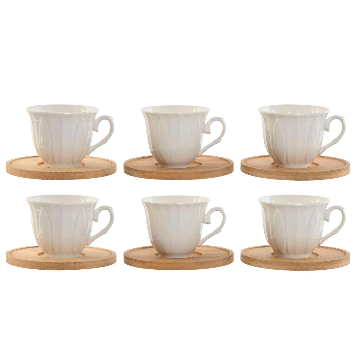 Juego de Tazas de Café Home ESPRIT Blanco Bambú Porcelana 90 ml