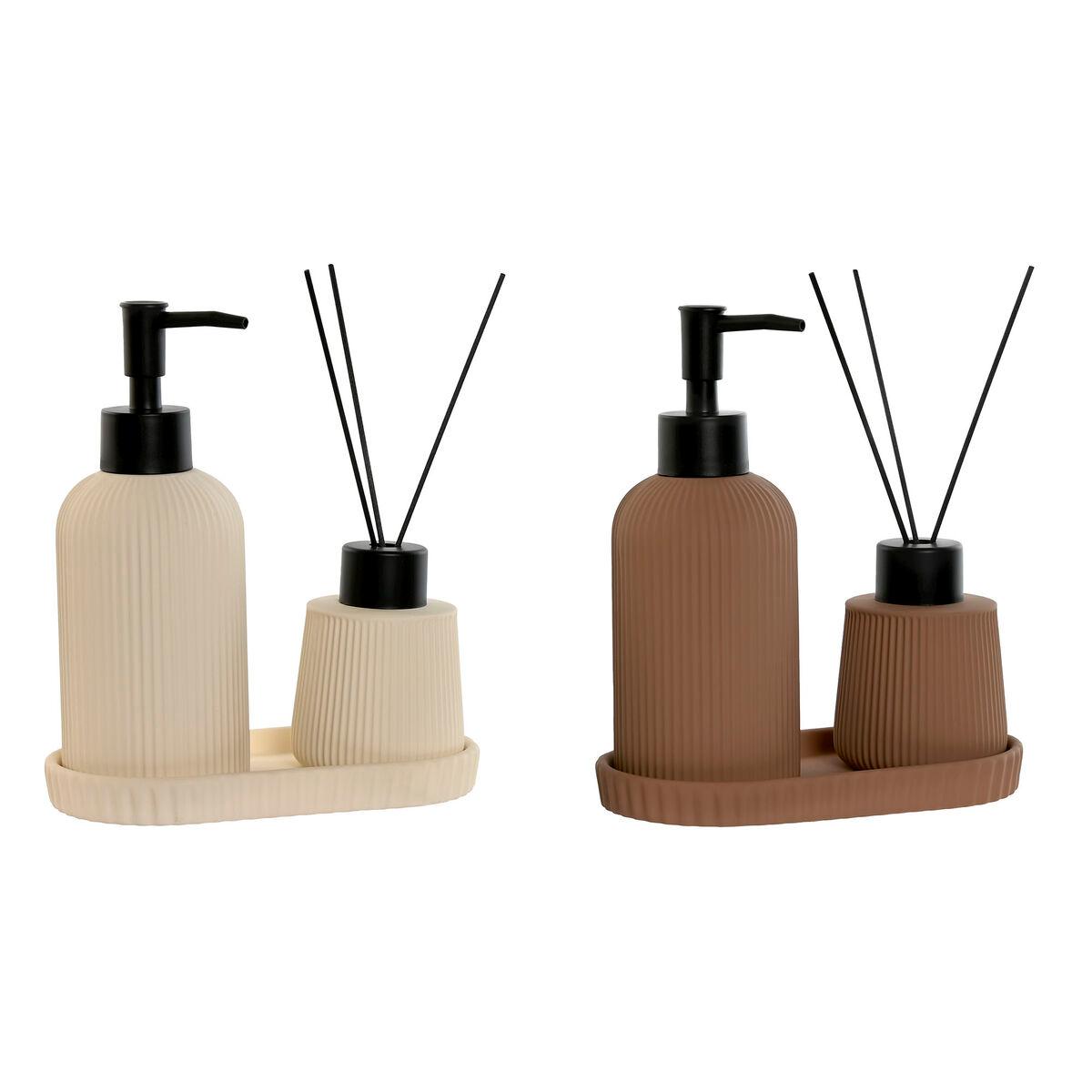 Set de Baño Home ESPRIT Crema Terracota ABS Dolomita 17 x 9 x 2 cm 3 Piezas (2 Unidades)