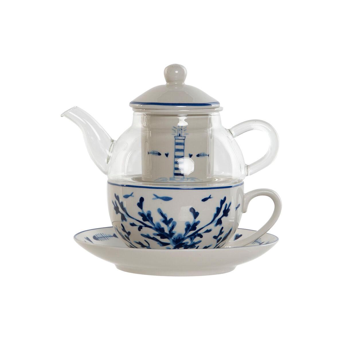 Tetera Home ESPRIT Azul Blanco Cristal Porcelana
