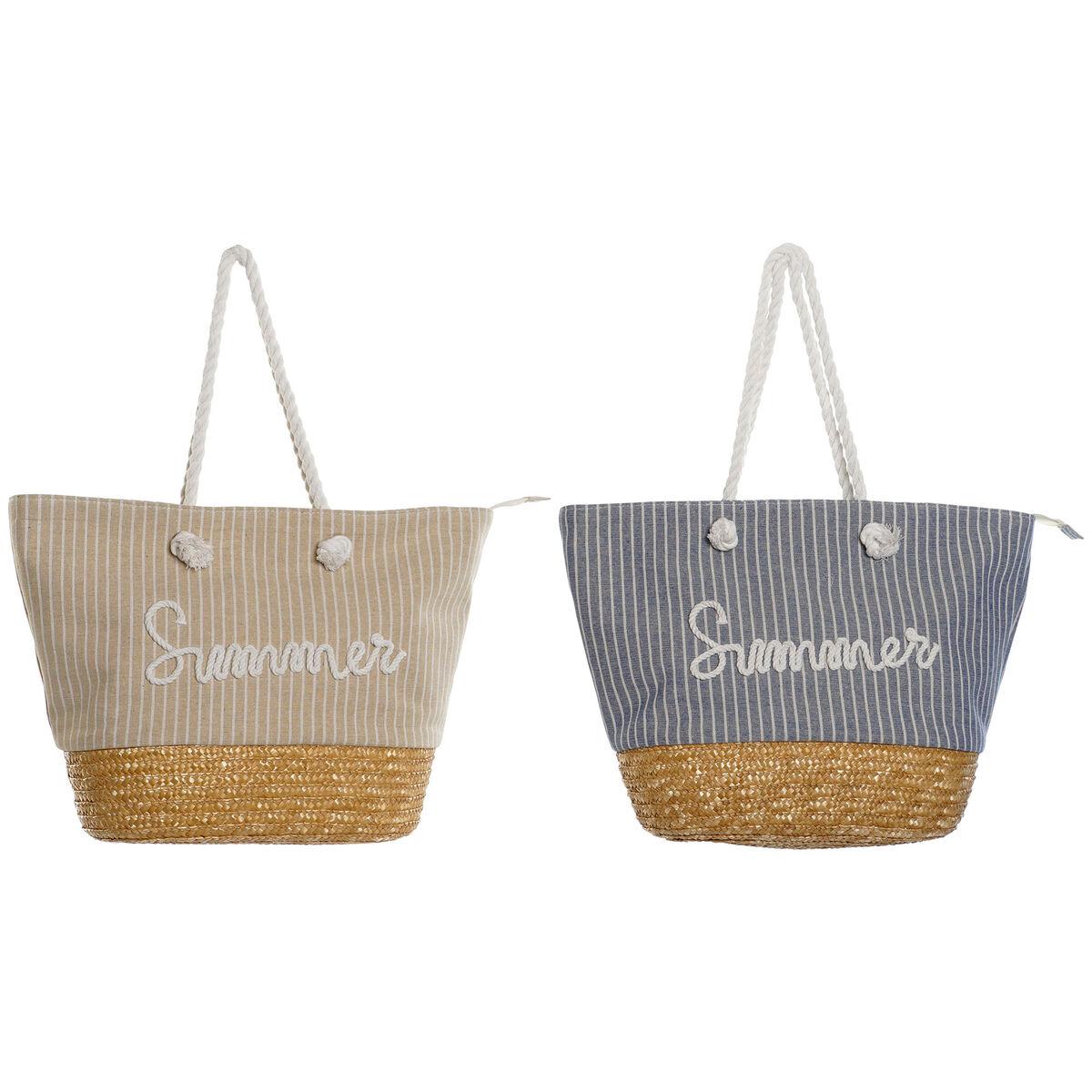 Bolso Mujer Home ESPRIT Azul Beige Natural 52 x 16 x 33 cm (2 Unidades)