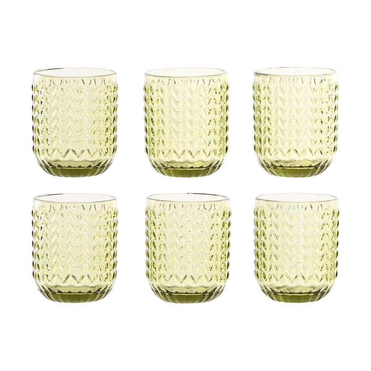 Set de Vasos Home ESPRIT Verde Cristal Con relieve 275 ml (6 Unidades)