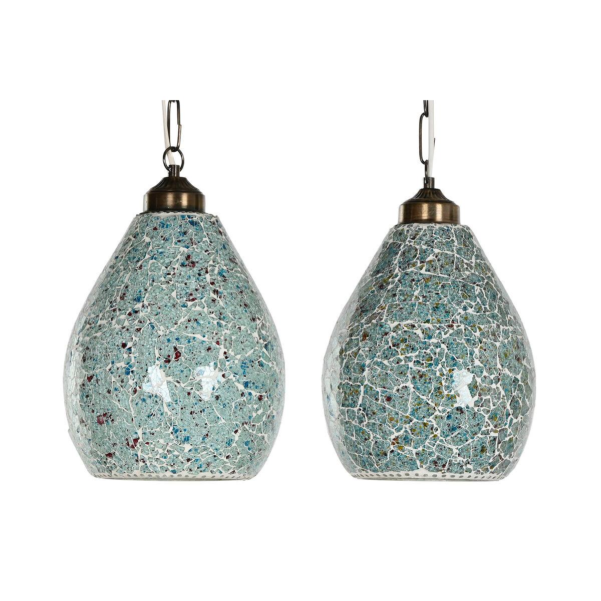 Lámpara de Techo Home ESPRIT Verde Azul cielo Metal Cristal 25 W 23 x 23 x 66 cm (2 Unidades)