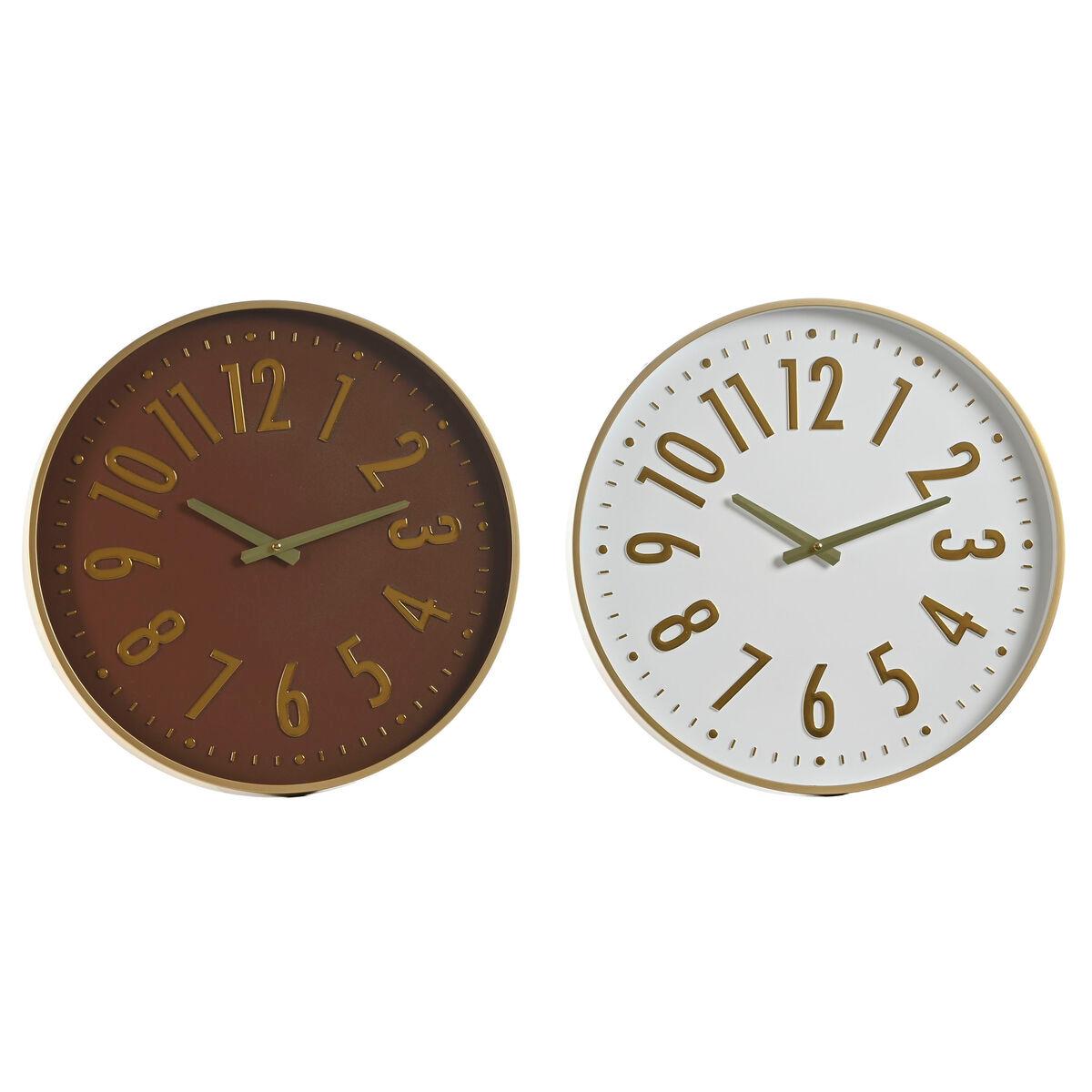 Reloj de Pared Home ESPRIT Blanco Marrón Dorado PVC 45 x 4 x 45 cm (2 Unidades)