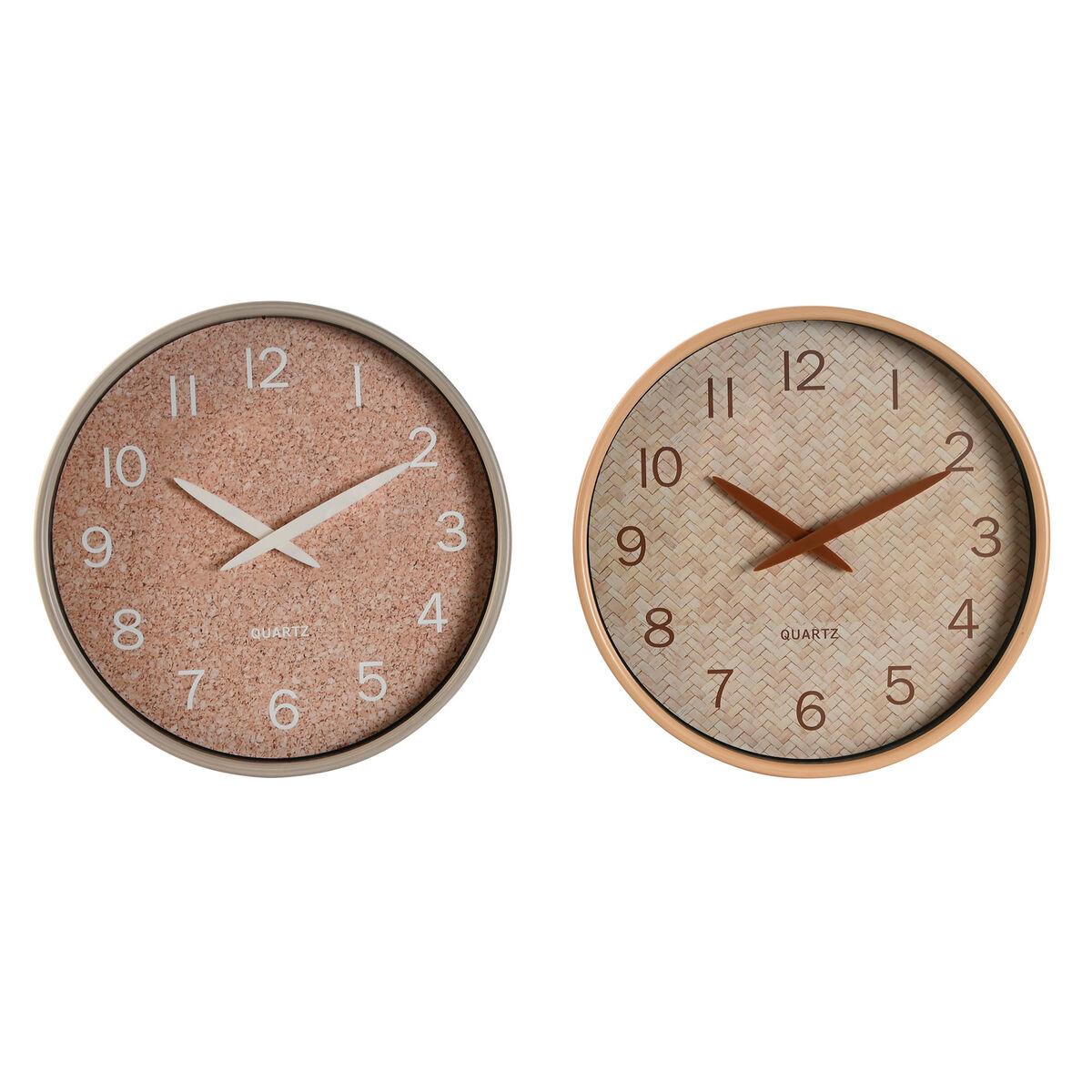 Reloj de Pared Home ESPRIT Marrón Natural PVC Madera 30 x 4,7 x 30 cm (2 Unidades)