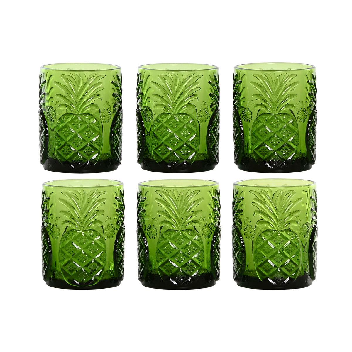 Set de Vasos Home ESPRIT Verde Cristal Con relieve 300 ml (6 Unidades)