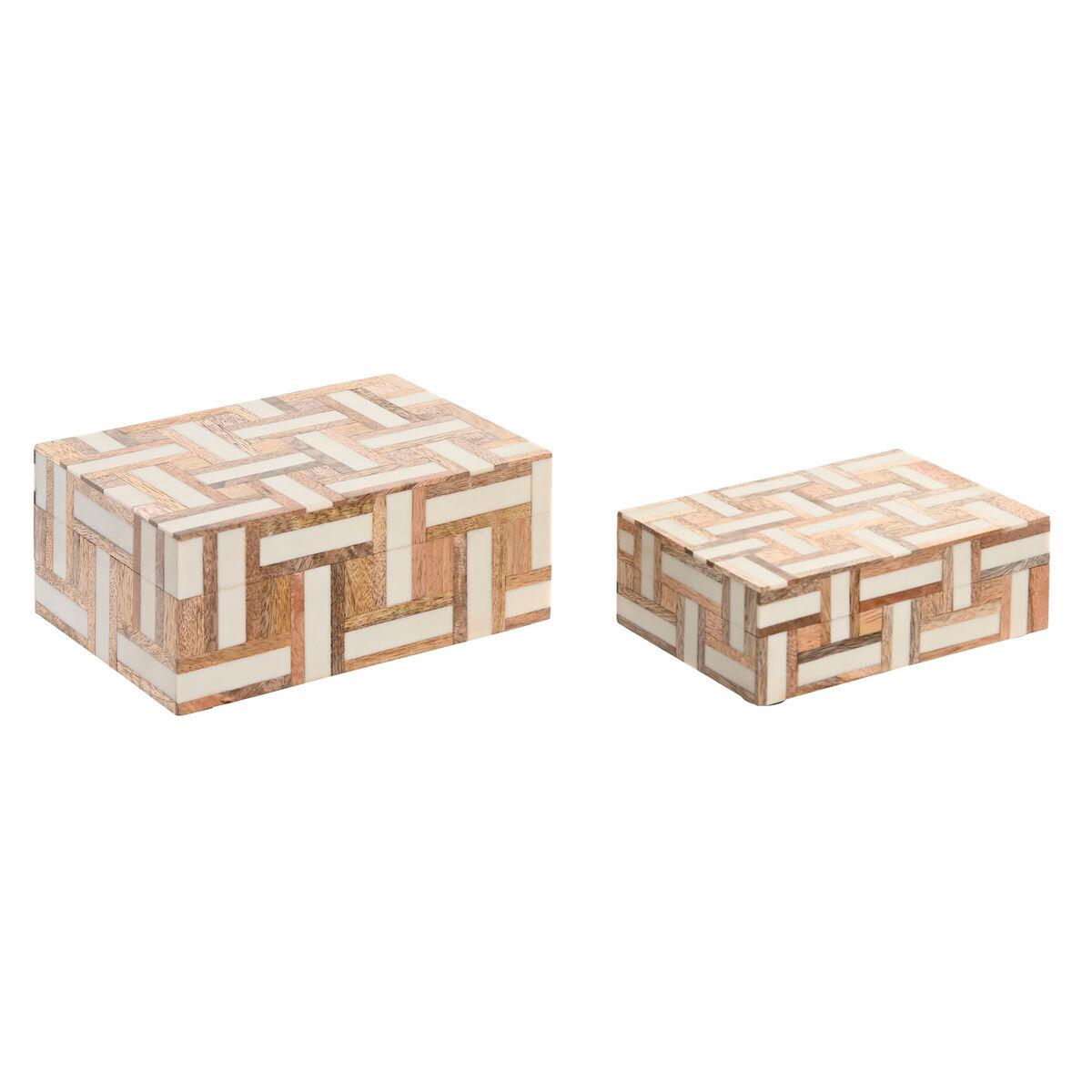 Caja-Joyero Home ESPRIT Blanco Natural Resina Madera de mango 18 x 13 x 7,5 cm (2 Piezas)