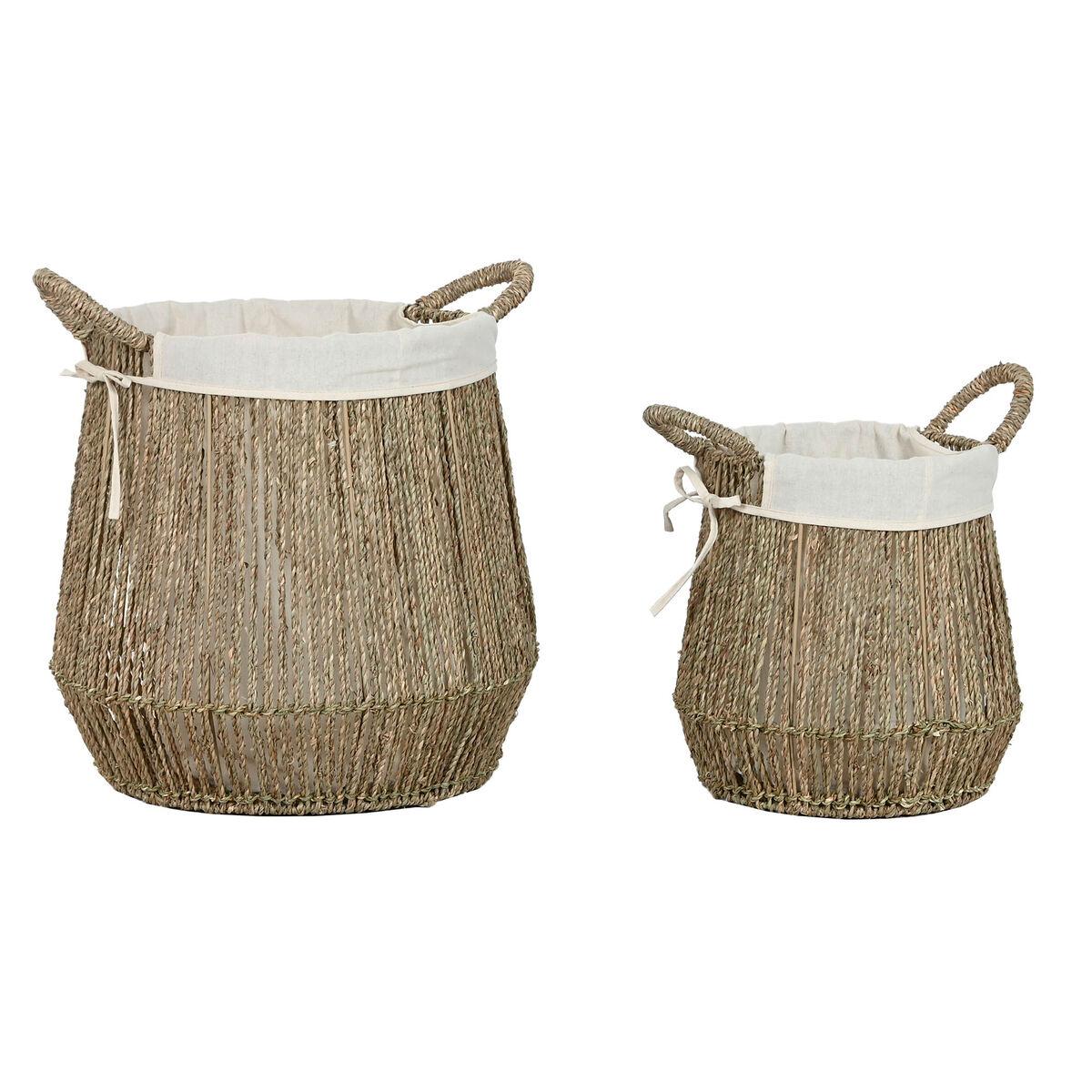 Cesto para la Ropa Sucia Home ESPRIT Blanco Natural Algas marinas 43 x 43 x 48 cm (2 Unidades)