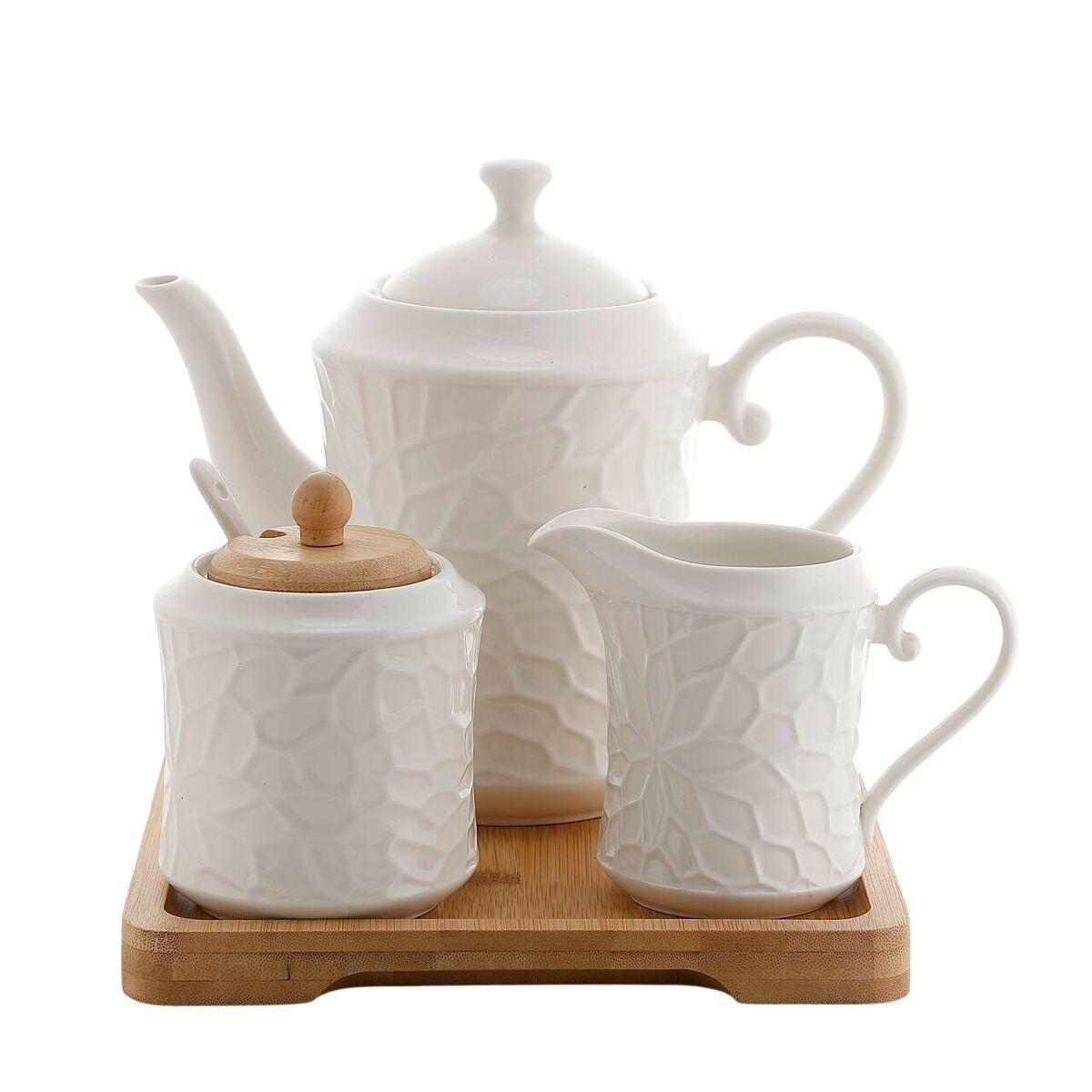 Tetera Home ESPRIT Blanco Bambú Porcelana