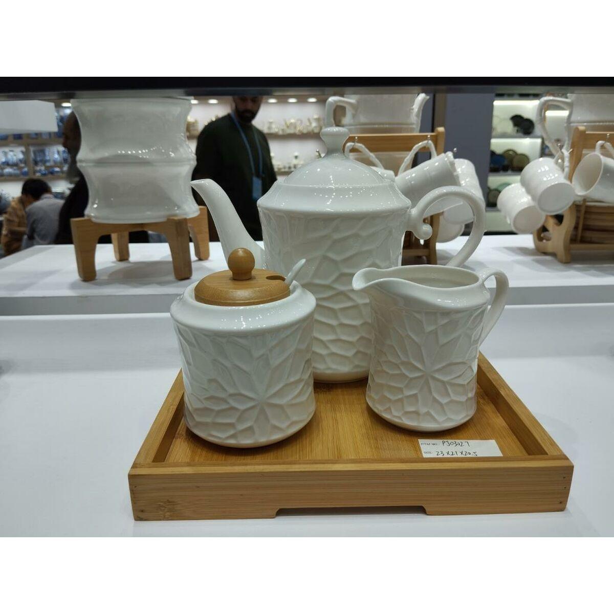 Aceitera Home ESPRIT Blanco Bambú Porcelana