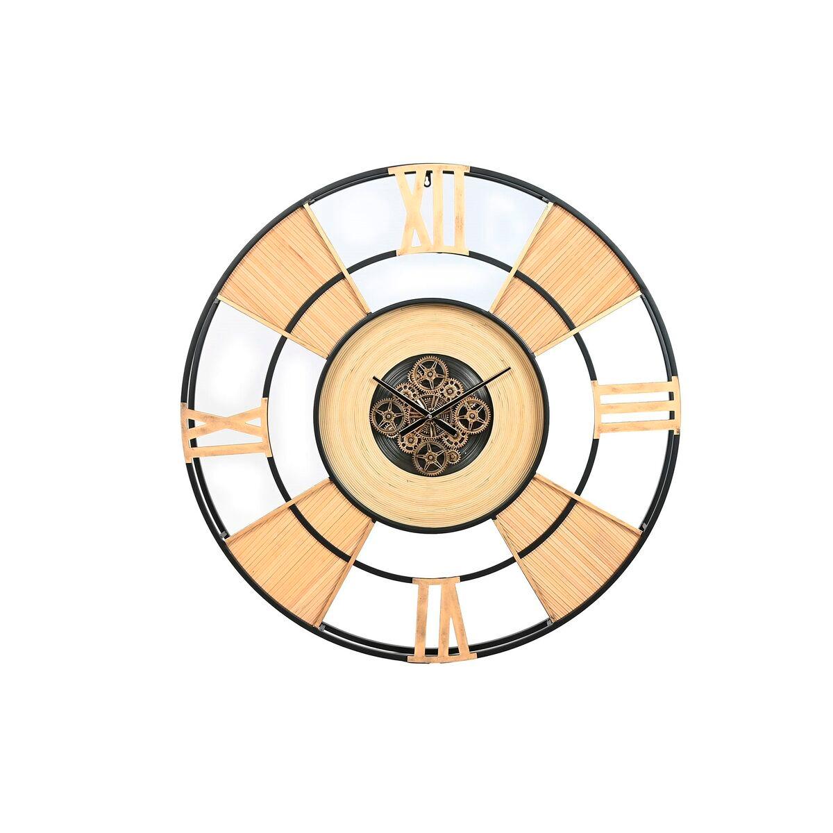 Reloj de Pared Home ESPRIT Negro Natural Metal Ratán 100 x 9 x 100 cm