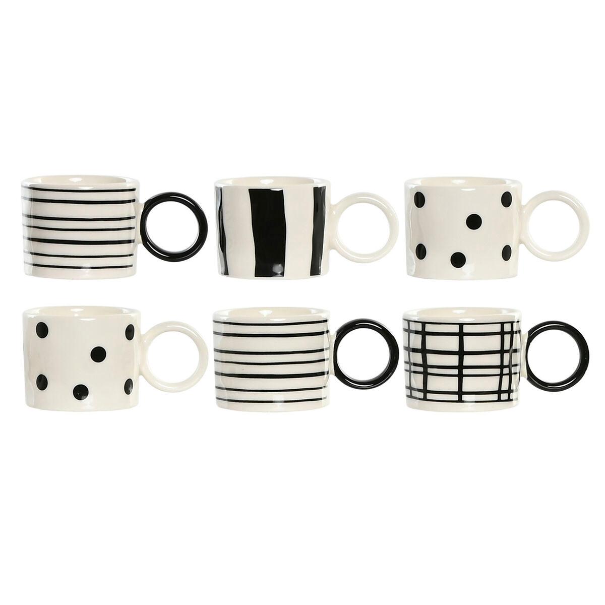 Juego de Tazas de Café Home ESPRIT Blanco Negro Porcelana 90 ml