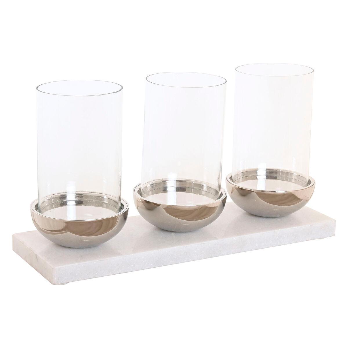 Portavelas Home ESPRIT Blanco Plateado Cristal Mármol 40 x 13 x 22 cm