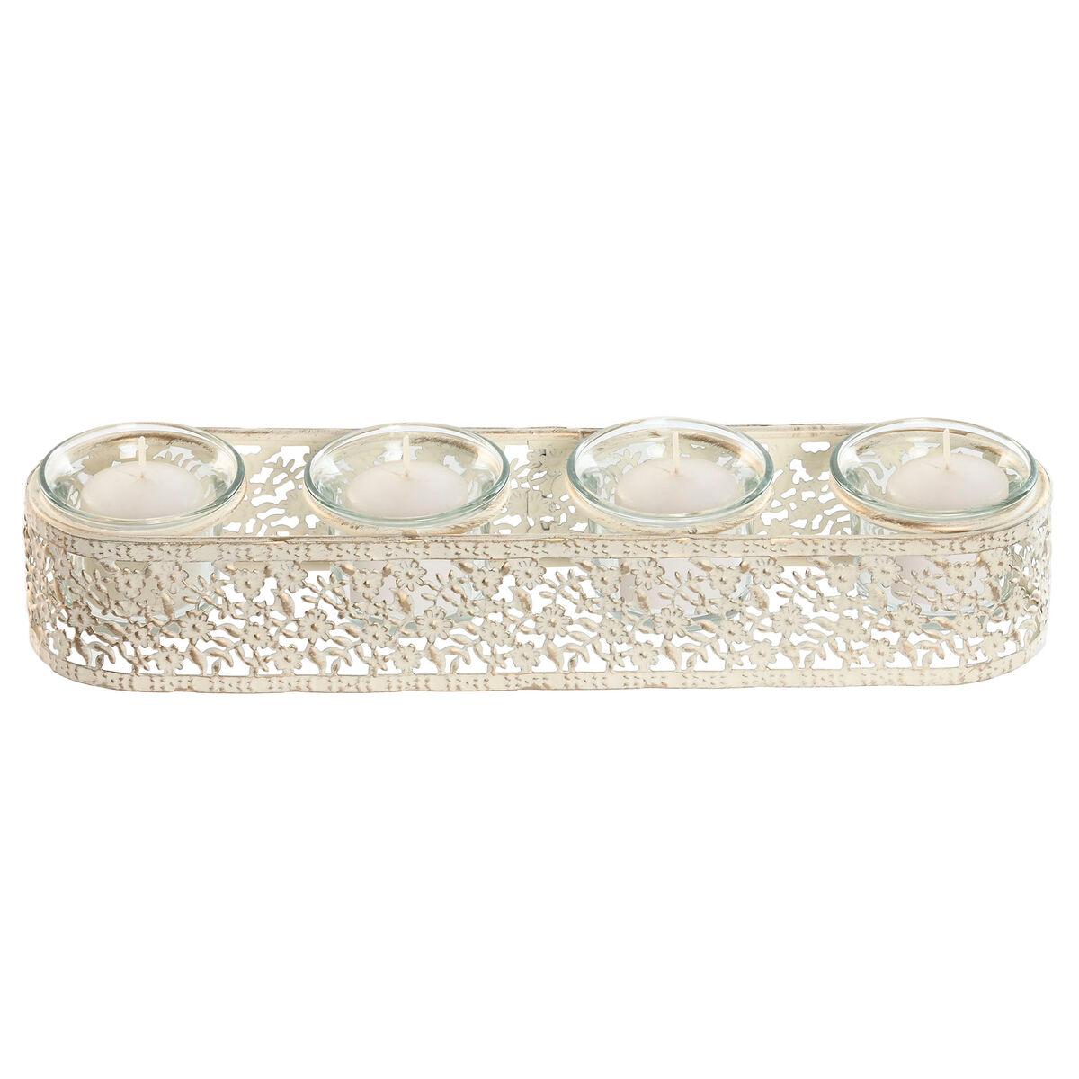 Portavelas Home ESPRIT Crema Metal Cristal 31 x 7 x 5 cm