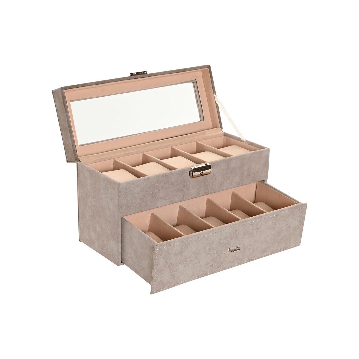 Caja-Joyero Home ESPRIT Gris Poliuretano Cristal Madera MDF 27,5 x 11 x 15 cm