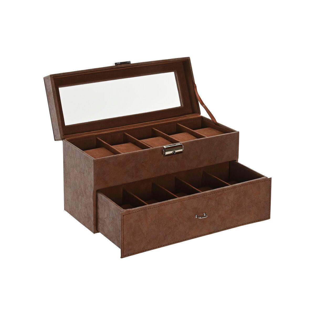 Caja-Joyero Home ESPRIT Marrón Poliuretano Cristal Madera MDF 27,5 X 11 X 15,5 CM