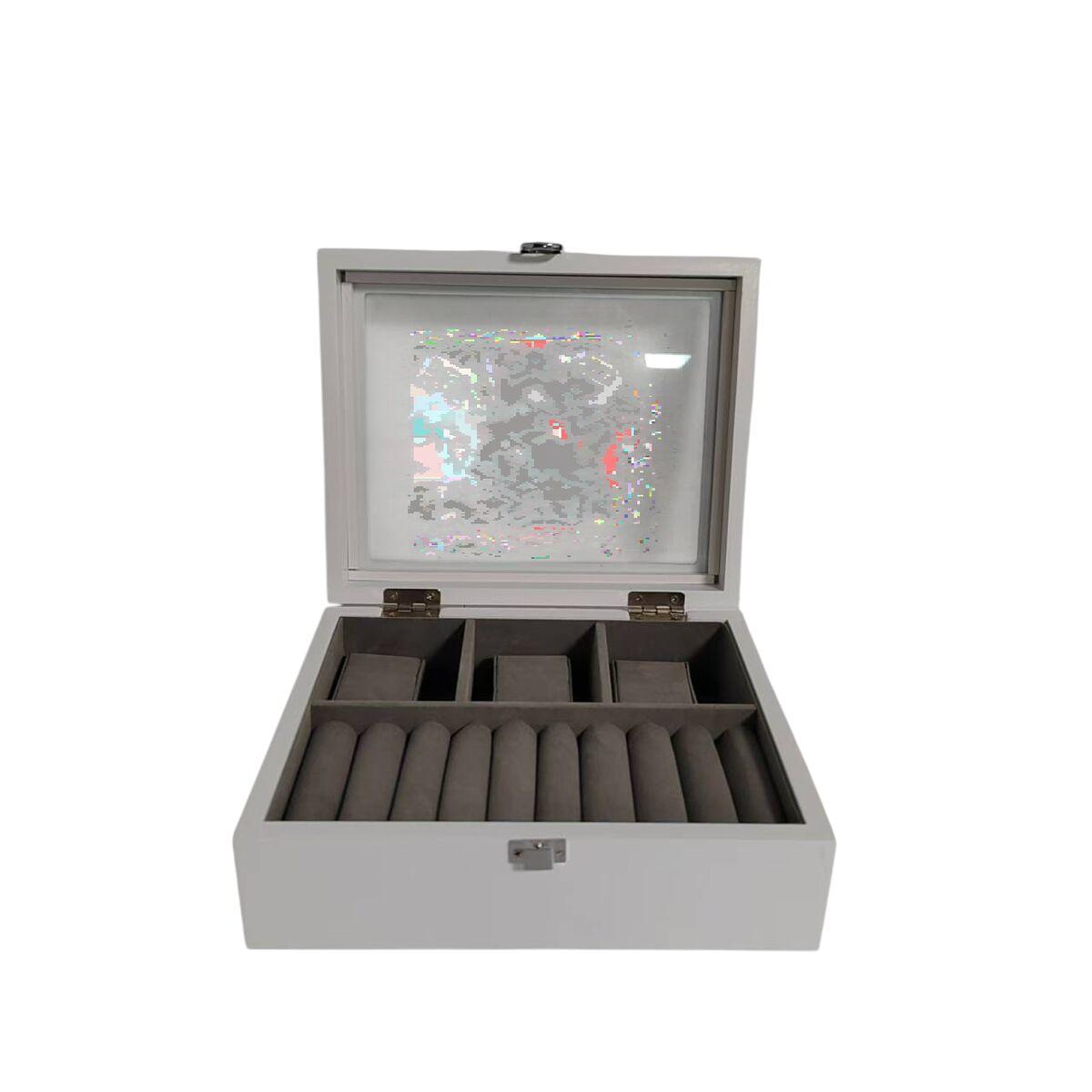Caja-Joyero Home ESPRIT Blanco Gris Madera MDF 22 X 19 X 7.5 CM