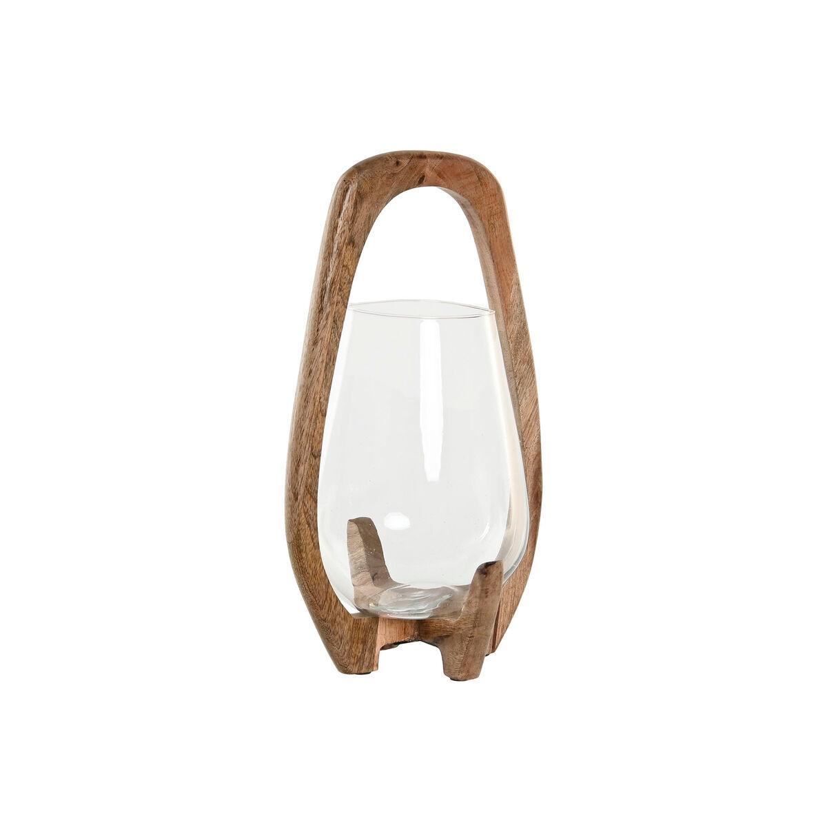 Portavelas Home ESPRIT Natural Cristal Madera de mango 18 x 18 x 33 cm