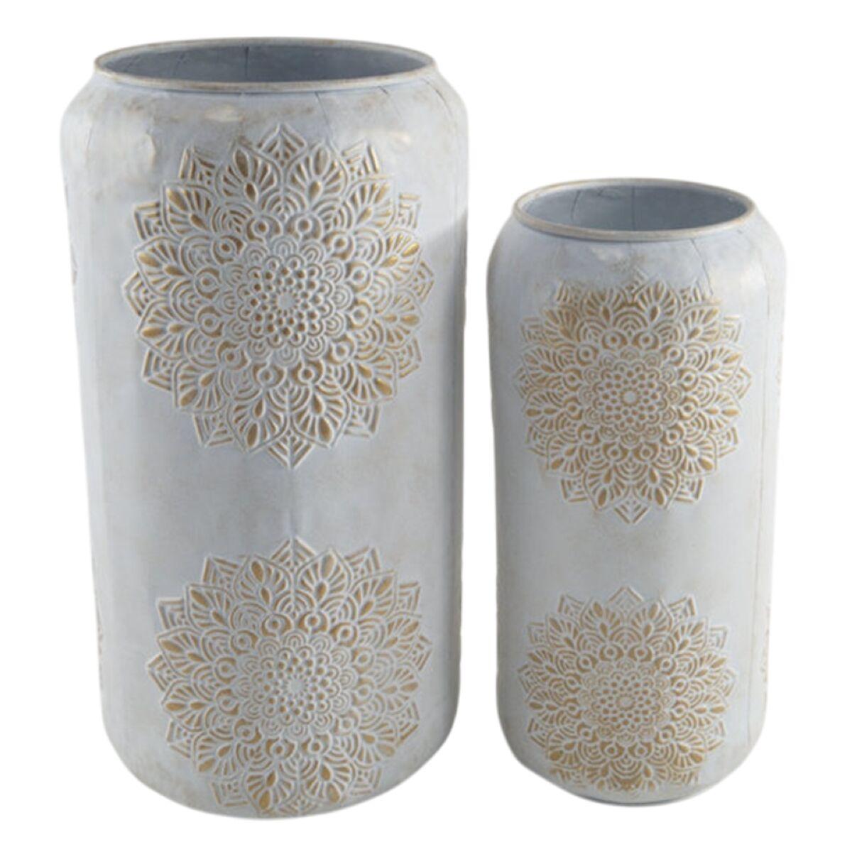 Jarrón Home ESPRIT Blanco Dorado Metal Árabe 31 x 31 x 60 cm (2 Piezas)