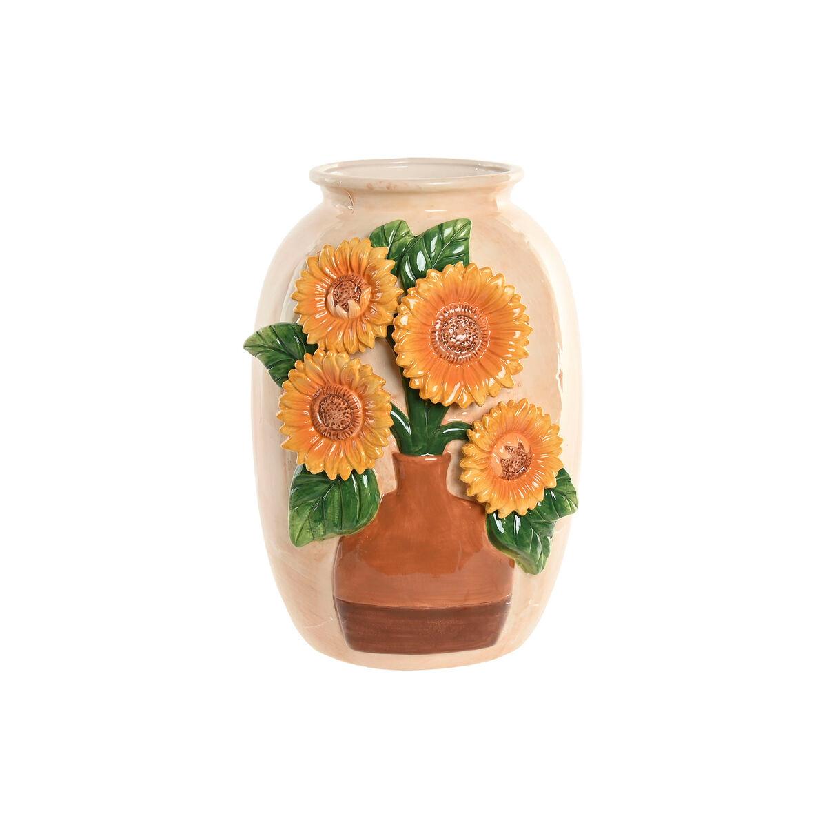 Jarrón Home ESPRIT Amarillo Beige Cerámica Shabby Chic 26 x 26 x 34 cm