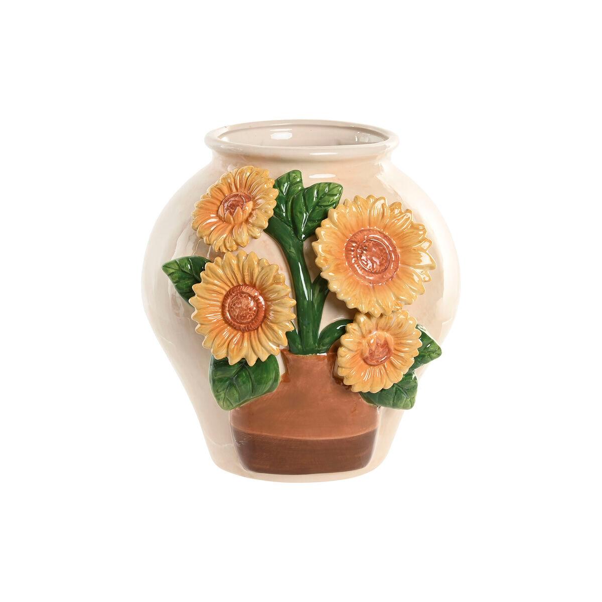 Jarrón Home ESPRIT Amarillo Beige Cerámica Shabby Chic 26 x 26 x 24 cm