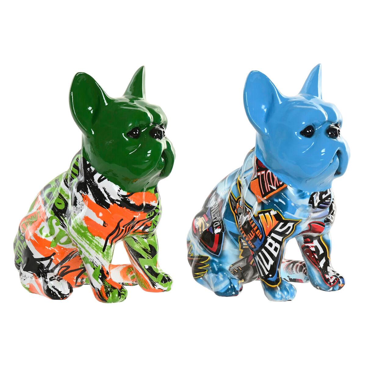 Figura Decorativa Home ESPRIT Azul Verde Multicolor Perro 9,5 X 13 X 16 CM (2 Unidades)