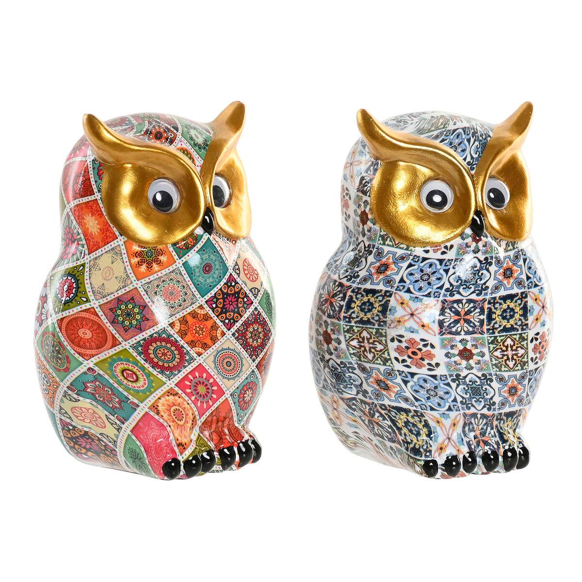 Figura Decorativa Home ESPRIT Multicolor Dorado Búho Mediterráneo (2 Unidades)