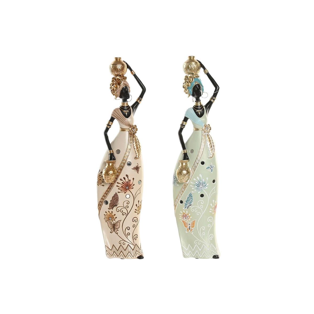 Figura Decorativa Home ESPRIT Verde Beige Africana (2 Unidades)