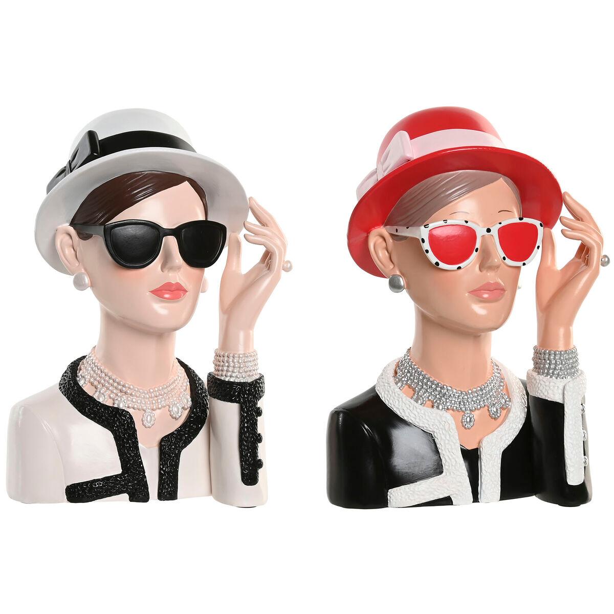 Figura Decorativa Home ESPRIT Negro Rojo Mujer 17,5 X 14 X 27 CM (2 Unidades)
