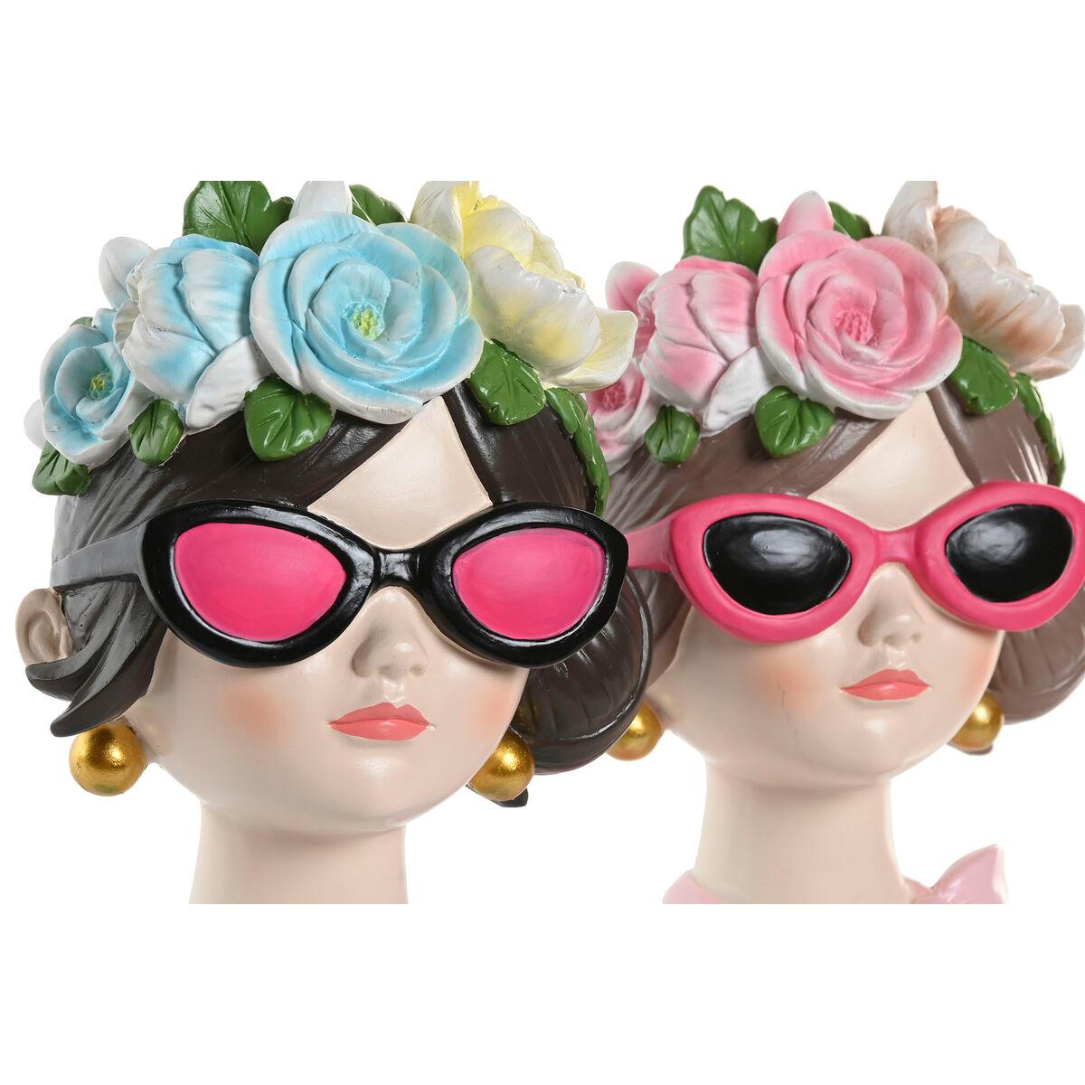 Figura Decorativa Home ESPRIT Azul Rosa Mujer 14 x 10 x 20 cm (2 Unidades)