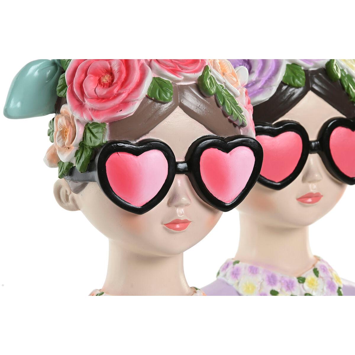 Figura Decorativa Home ESPRIT Azul Rosa Mujer 14,5 X 10,5 X 20 CM (2 Unidades)