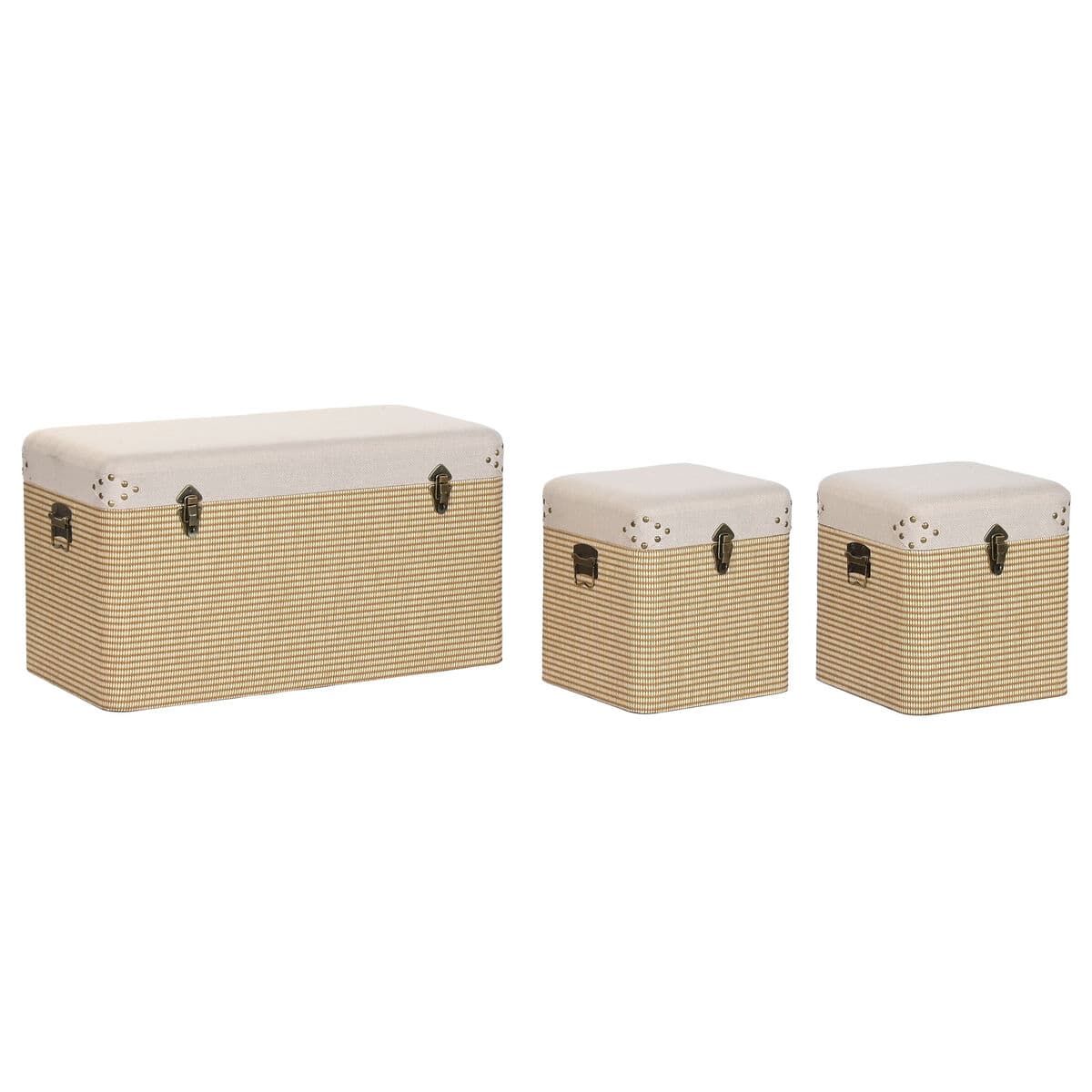 Juego de Baúles Home ESPRIT Beige Natural Poliéster Madera Tradicional 80 x 40 x 44 cm (3 Unidades)